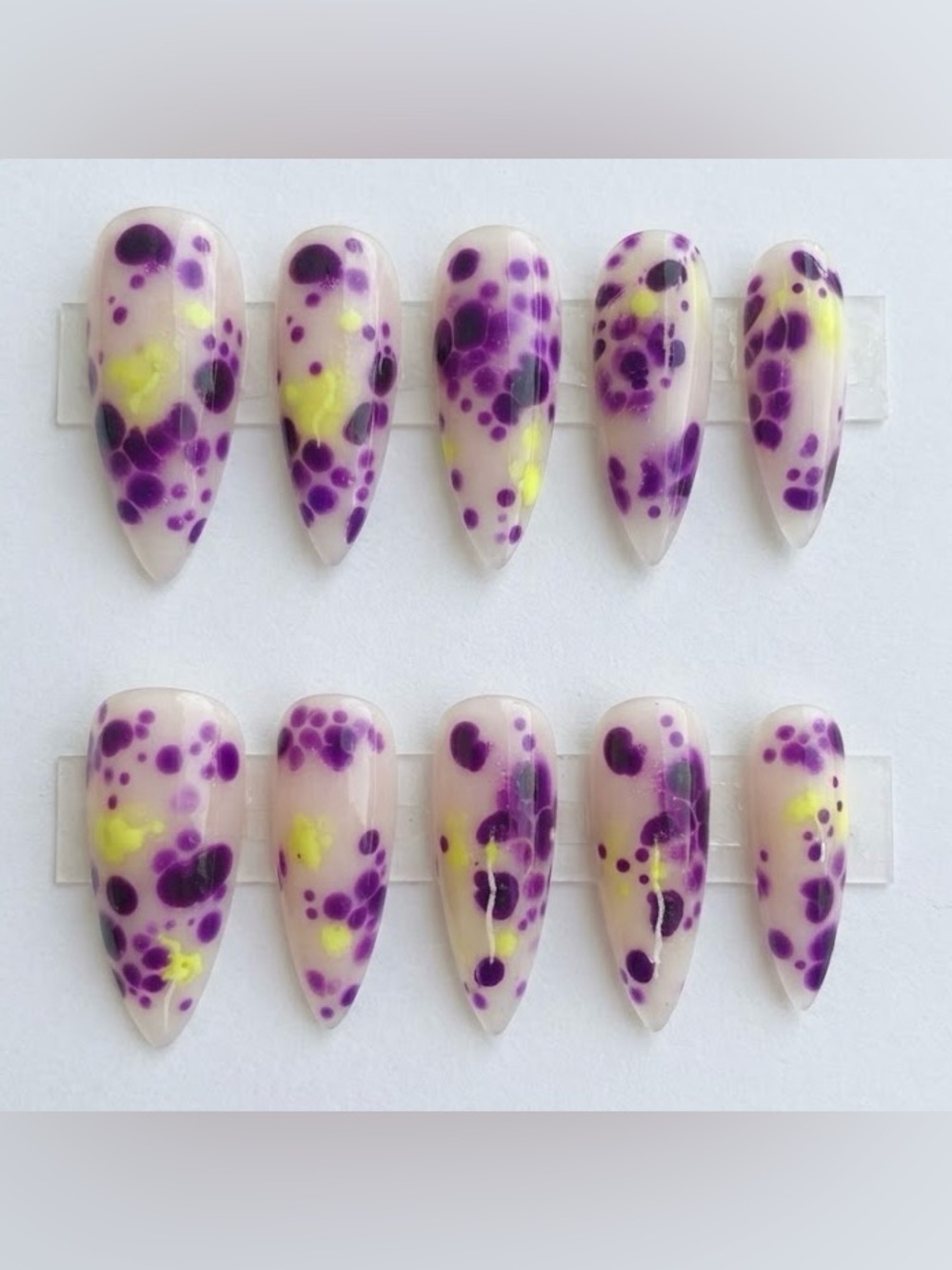 Purple & Yellow Speckled Stiletto Press-On Nails